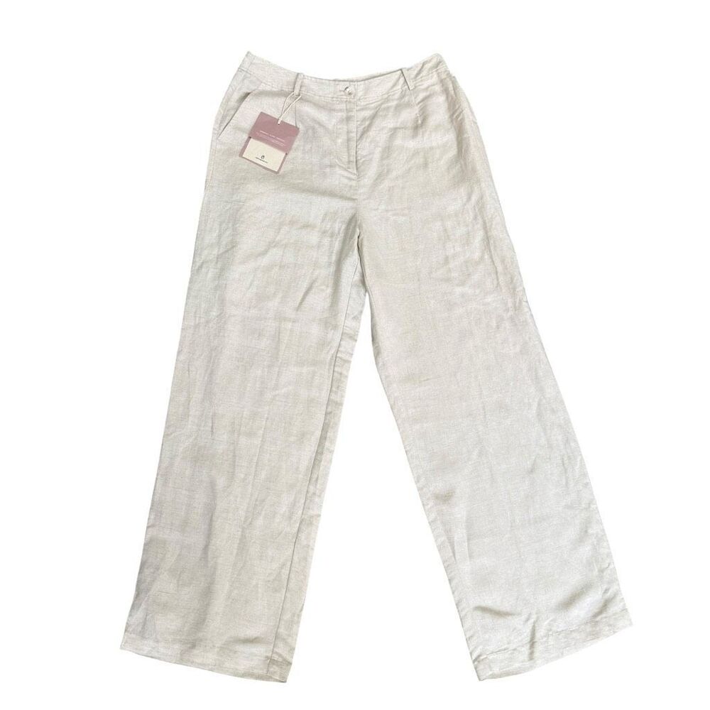 NAP Wide Cut Linen Blend Pants Women’s Large NWT Beige Wide Leg Lightweight
